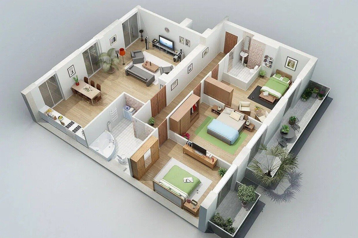 Bản vẽ công năng nhà cấp 4 3 phòng ngủ 300 triệu 100m2 được nhiều gia đình ưa chuọng