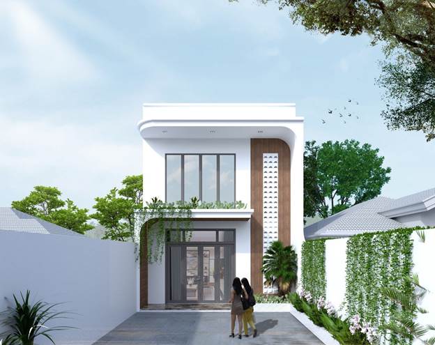 Mặt tiền nhà gác lửng mái ống