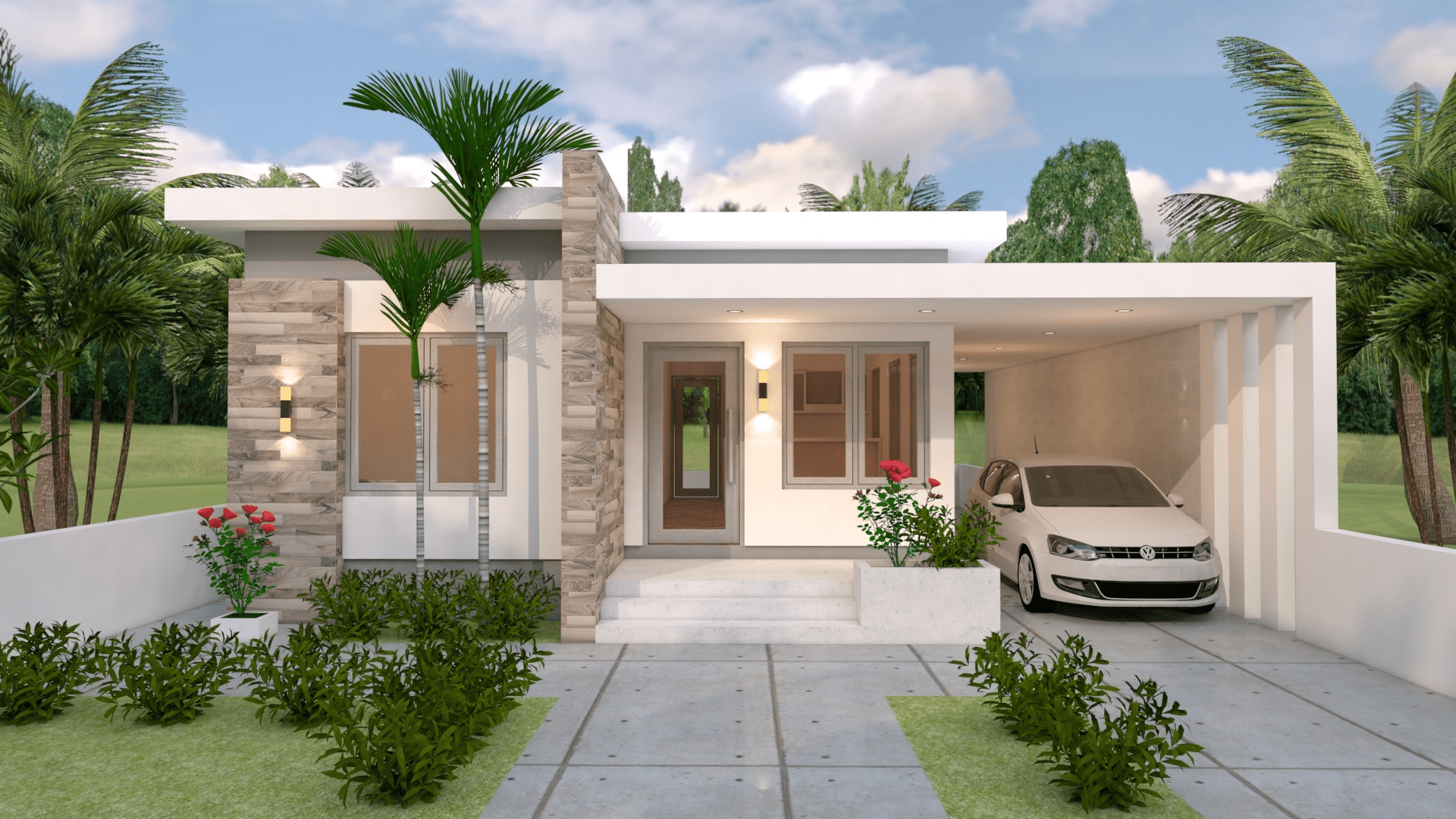 Mẫu nhà đẹp 1 tầng có gara ô tô tích hợp hiện đại