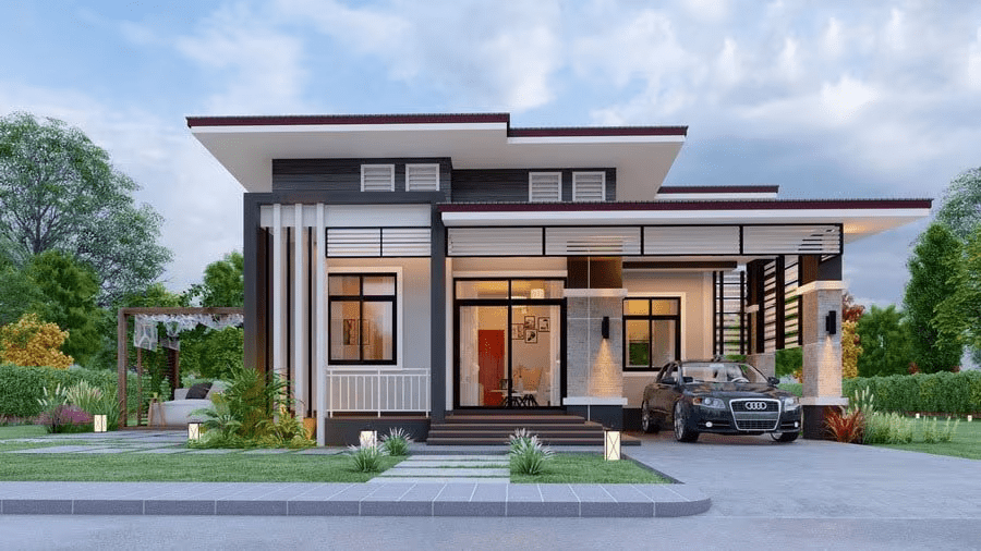 Mẫu nhà đẹp 1 tầng 3 phòng ngủ 100m2 tiện nghi