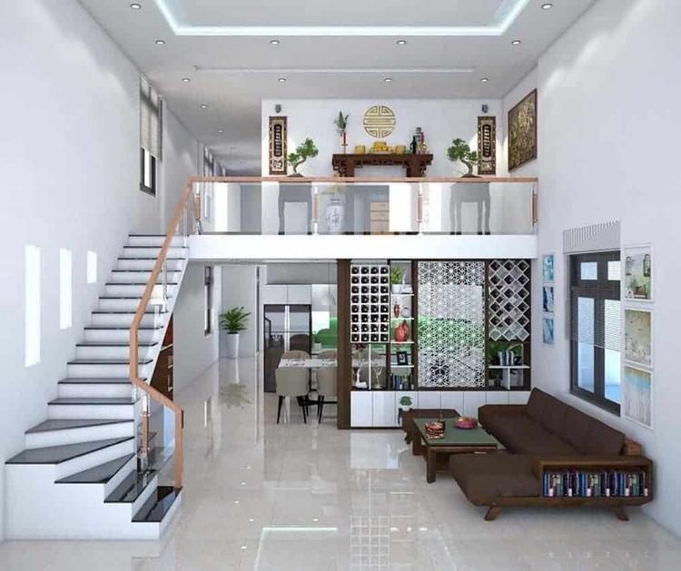 Mẫu nhà gác lửng với ngân sách 500 triệu có vách ngăn phòng thờ đẹp, sang trọng