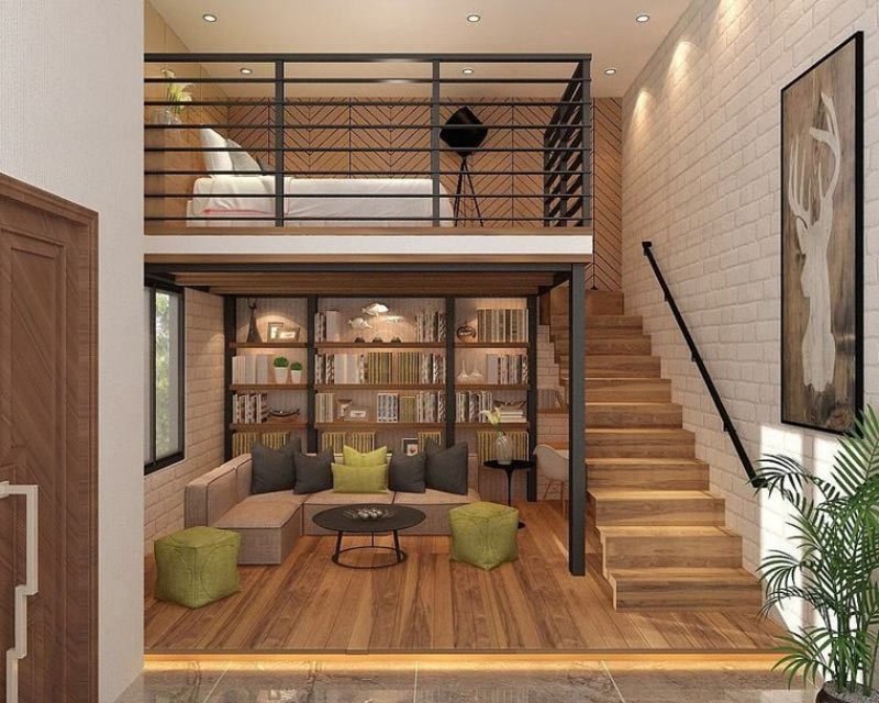 Mẫu nhà gỗ đẹp có gác lửng 2 phòng ngủ tiện nghi, sang trọng