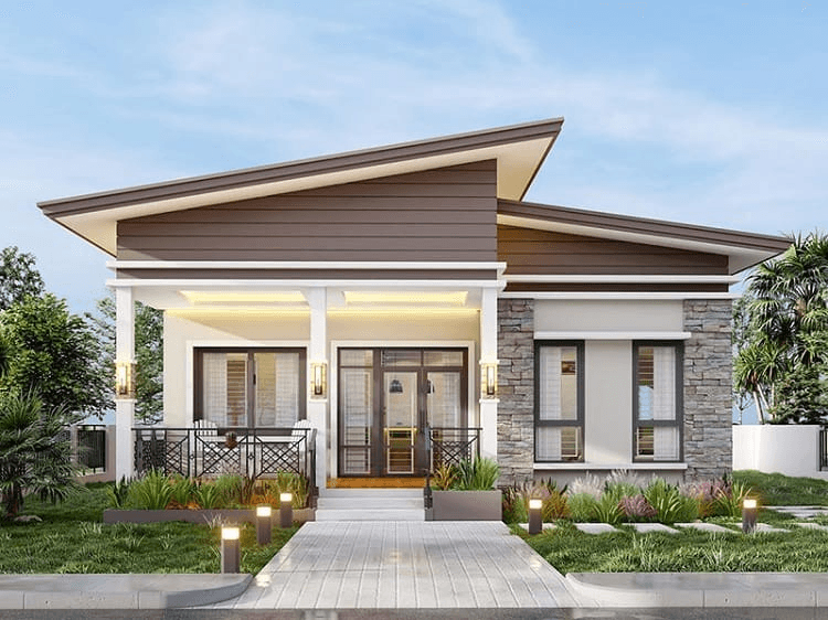 Kiểu nhà gác lửng mái lệch hiện đại