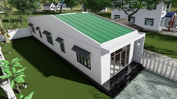 Mẫu nhà gác lửng 3 phòng ngủ mái tôn