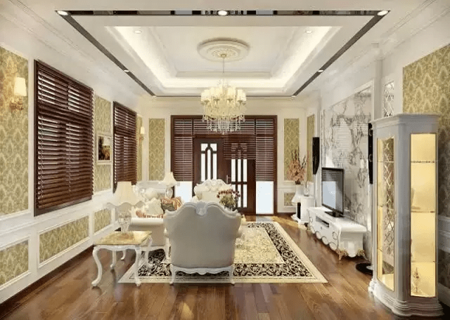 Nhà mái Nhật 2 tầng kết hợp trần thạch cao sang trọng