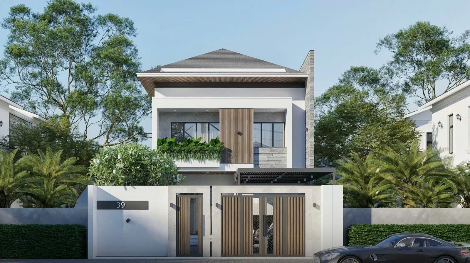Mẫu nhà ống 2 tầng mái Nhật