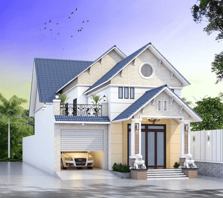 Mẫu nhà mái Thái 1 tầng có gác lửng giúp mở rộng không gian sử dụng mà vẫn tiết kiệm chi phí 