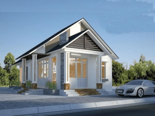 Mẫu nhà mái Thái 1 tầng ngang 8m cho phép bố trí 2–3 phòng ngủ một cách khoa học và tiện nghi 