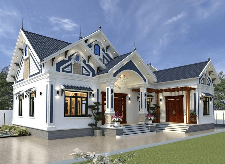Mẫu nhà mái Thái 1 tầng 1 tum giúp tăng thêm diện tích sử dụng mà vẫn giữ được vẻ đẹp hài hòa 