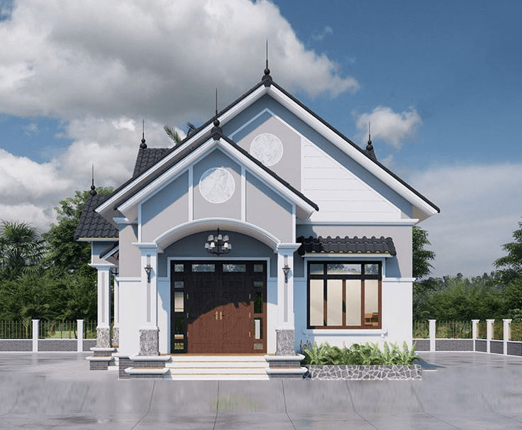 Mẫu nhà mái Thái 1 tầng ngang 8m mang đến thiết kế cân đối, hài hòa với mặt tiền đẹp mắt 