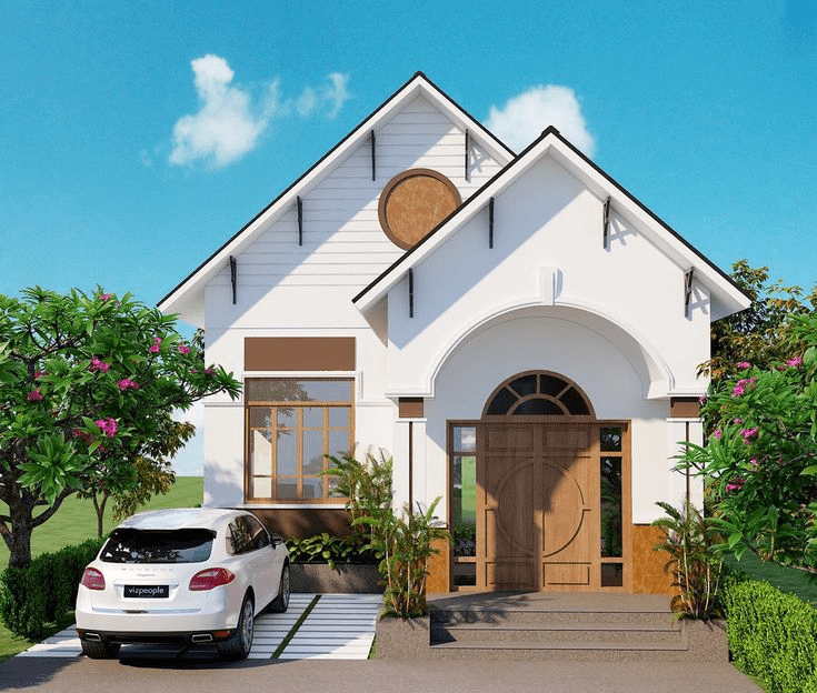 Mẫu nhà mái Thái 1 tầng dạng ống phù hợp đất hẹp giúp tận dụng tối đa diện tích sử dụng 