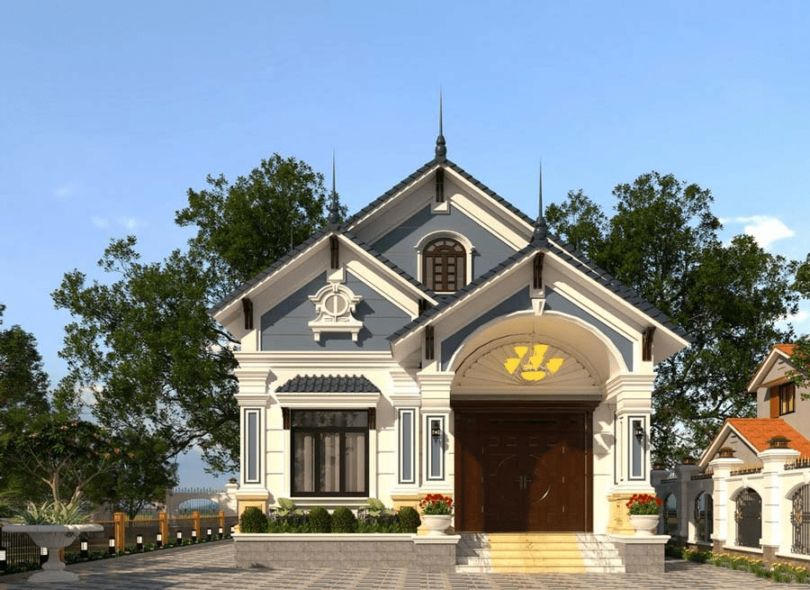 Mẫu nhà cấp 4 mái Thái 4 phòng ngủ với thiết kế đơn giản, hiện đại 